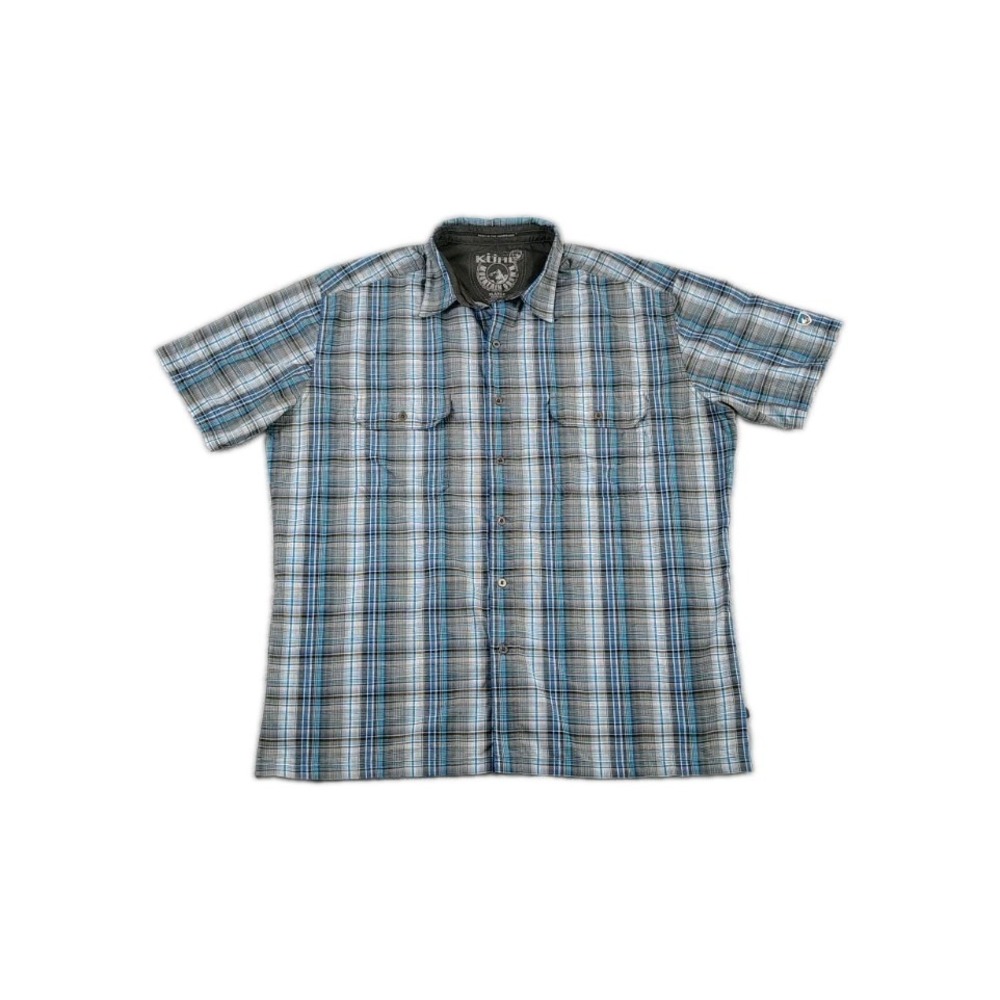 Kuhl Shirt Mens XLarge Blue Plaid Short Sleeve Snap Button Eluxur Outdoor Hiking